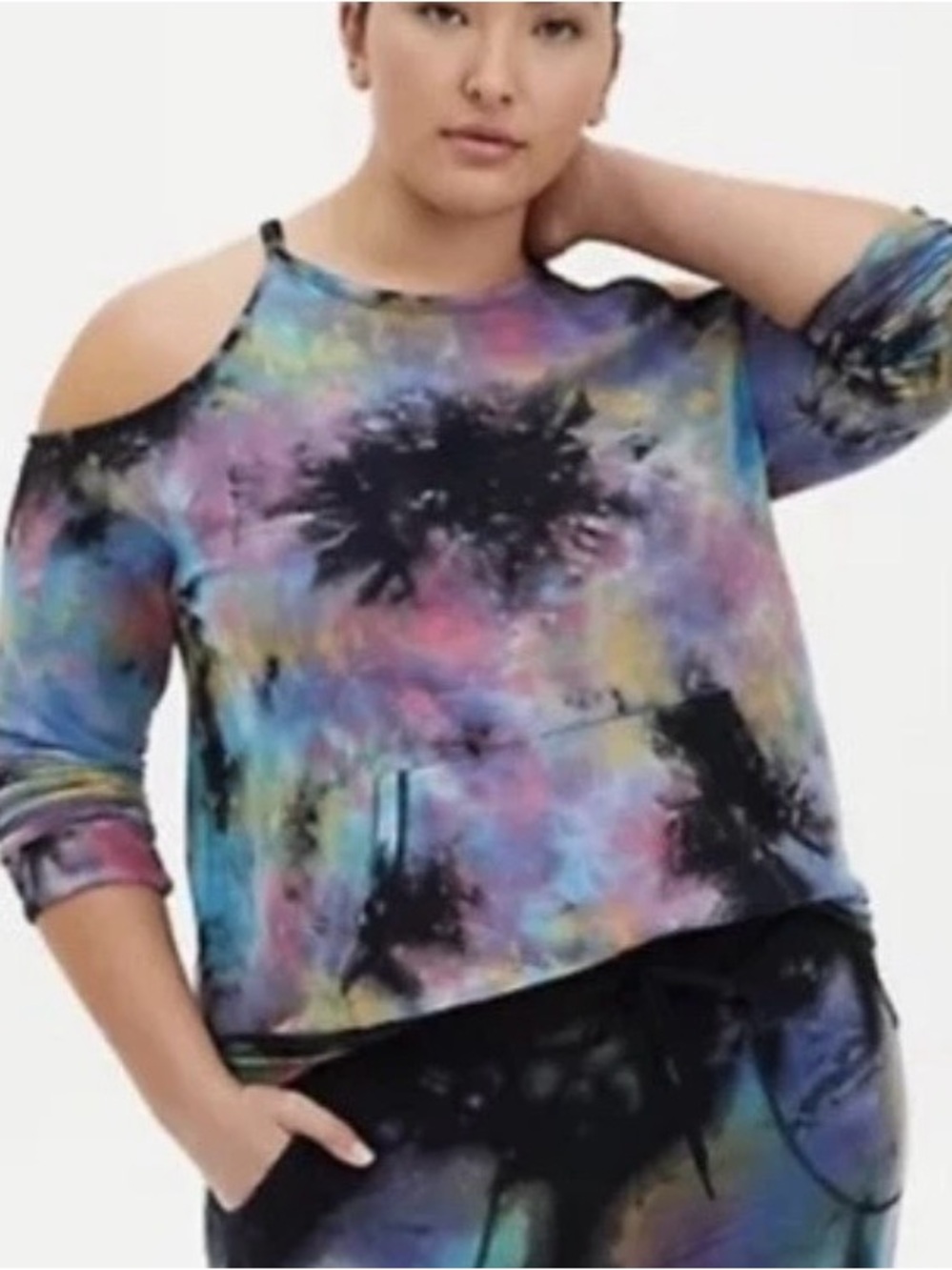 Torrid Active Tie Dye Cotton Cold Shoulder Sweater Top Size 3X